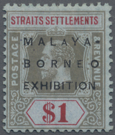* Malaiische Staaten - Straits Settlements: 1922 Malaya-Borneo Exhibition $1 Black & Red/blue, Wmk Mul - Straits Settlements