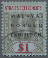 O Malaiische Staaten - Straits Settlements: 1922 Malaya-Borneo Exhibition $1 Black & Red/blue, Wmk Mul - Straits Settlements