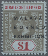 * Malaiische Staaten - Straits Settlements: 1922 Malaya-Borneo Exhibition $1 Black & Red/blue, Wmk Mul - Straits Settlements