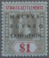 * Malaiische Staaten - Straits Settlements: 1922 Malaya-Borneo Exhibition $1 Black & Red/blue, Wmk Mul - Straits Settlements