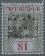 O Malaiische Staaten - Straits Settlements: 1922 Malaya-Borneo Exhibition $1 Black & Red/blue, Wmk Mul - Straits Settlements