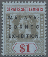 * Malaiische Staaten - Straits Settlements: 1922 Malaya-Borneo Exhibition $1 Black & Red/blue, Wmk Mul - Straits Settlements