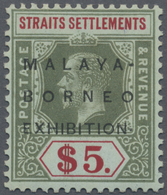 * Malaiische Staaten - Straits Settlements: 1922 Malaya-Borneo Exhibition $5 Green & Red/blue-green, W - Straits Settlements