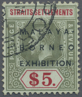 O Malaiische Staaten - Straits Settlements: 1922 Malaya-Borneo Exhibition $5 Green & Red/blue-green, W - Straits Settlements