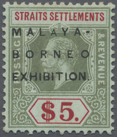 * Malaiische Staaten - Straits Settlements: 1922 Malaya-Borneo Exhibition $5 Green & Red/blue-green, W - Straits Settlements