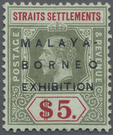 * Malaiische Staaten - Straits Settlements: 1922 Malaya-Borneo Exhibition $5 Green & Red/blue-green, W - Straits Settlements