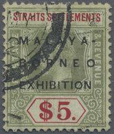O Malaiische Staaten - Straits Settlements: 1922 Malaya-Borneo Exhibition $5 Green & Red/blue-green, W - Straits Settlements