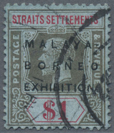 O Malaiische Staaten - Straits Settlements: 1922, Malaya-Borneo Exhibition $1 Black And Red/blue Wmk. - Straits Settlements