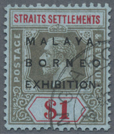 O Malaiische Staaten - Straits Settlements: 1922, Malaya-Borneo Exhibition $1 Black And Red/blue Wmk. - Straits Settlements