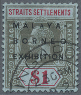 O Malaiische Staaten - Straits Settlements: 1922, Malaya-Borneo Exhibition $1 Black And Red/blue Wmk. - Straits Settlements