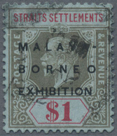 O Malaiische Staaten - Straits Settlements: 1922, Malaya-Borneo Exhibition $1 Black And Red/blue Wmk. - Straits Settlements