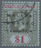 O Malaiische Staaten - Straits Settlements: 1922, Malaya-Borneo Exhibition $1 Black And Red/blue Wmk. - Straits Settlements