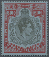 * Malaiische Staaten - Straits Settlements: 1938 REVENUE KGVI. $100 Black & Carmine/blue, Mint Lightly - Straits Settlements