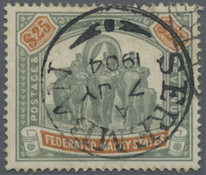 O Malaiischer Staatenbund: 1900 'Elephants' $25 Green & Orange, Used And Cancelled By "SEREMBAN/A/7 JY - Federated Malay States