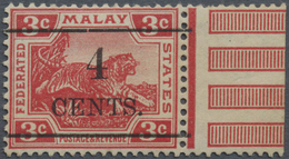 * Malaiischer Staatenbund: 1918 UNISSUED "4/CENTS." On 3c. Scarlet, With Margin At Right, Mint With Re - Federated Malay States