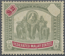 (*) Malaiischer Staatenbund: 1904-22 'Elephants' $2 Green & Carmine, Wmk Mult Crown CA, Variety "VALUE T - Federated Malay States