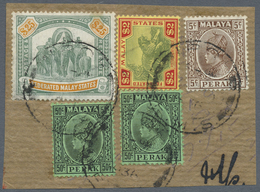 Brfst Malaiischer Staatenbund: 1936 Piece Bearing 'Elephants' $25 Green & Orange Along With 'Tiger' $2 And - Federated Malay States