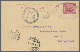 GA Malaiischer Staatenbund: 1913, UPU Card 3 C. Canc. Oval Rubbert Ype In Violet "P(OST) OFFICE / TANJO - Federated Malay States