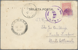 Br Malaiischer Staatenbund: 1907, INCOMING MAIL, Colombia: 2 C Rose Single Franking On Realphoto Ppc Wi - Federated Malay States