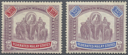 (*) Malaiischer Staatenbund: REVENUES 1909-10: 'Elephants' $100 Purple & Carmine And $250 Purple & Blue, - Federated Malay States