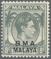 * Malaiische Staaten - Britische Militärverwaltung: 1945, Straits Settlements KGVI 8c. Grey With Opt. - Malaya (British Military Administration)