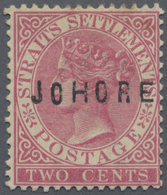 * Malaiische Staaten - Johor: 1884-86 QV 2c. Pale Rose Overprinted "JOHORE" (16 Mm) With "H" And "E" W - Johore