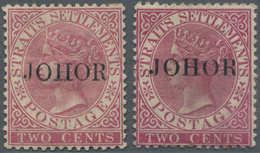 * Malaiische Staaten - Johor: 1884/1890, Straits Settlements QV 2c. Pale Rose And Bright Rose With Opt - Johore