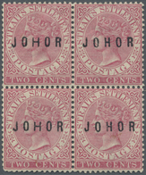 * Malaiische Staaten - Johor: 1884/1885, Straits Settlements QV 2c. Pale Rose With Opt. 'JOHOR' Block - Johore