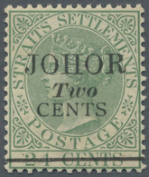 * Malaiische Staaten - Johor: 1891, Straits Settlements QV 24c. Green With Opt. 'JOHOR / Two / CENTS' - Johore