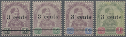 * Malaiische Staaten - Johor: 1894 Complete Set Of Four Stamps Optd. "3 Cents" Each Showing Variety "N - Johore