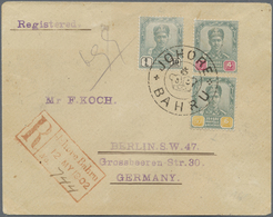 Br Malaiische Staaten - Johor: 1902 Registered Cover To Germany Franked By 1896-99 10c. Green & Black, - Johore