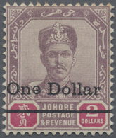 * Malaiische Staaten - Johor: 1903 $1 On $2 Dull Purple & Carmine, Variety "e" Of "One" Inverted (R.7/ - Johore