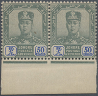 /** Malaiische Staaten - Johor: 1904-10 'Sultan Sir Ibrahim' $50 Green & Ultramarine, Wmk Rosette, Botto - Johore