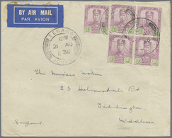 Br Malaiische Staaten - Johor: 1936 TENANG P.O.: Airmail Cover From Tenang, A Railway Agency Under Sega - Johore