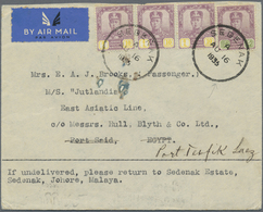 Br Malaiische Staaten - Johor: 1935 SEDENAK P.O.: Airmail Cover To A Passenger Of M/S "Jutlandia" At Po - Johore