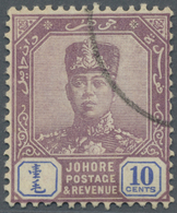 O Malaiische Staaten - Johor: 1922, Sultan Sir Ibrahim 10c. Purple/blue With INVERTED Wmk. Mult. Scrip - Johore