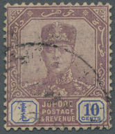 O Malaiische Staaten - Johor: 1922-41 10c. Dull Purple & Blue, Wmk Mult Script CA INVERTED, Used And C - Johore