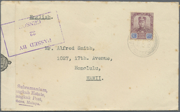 Br Malaiische Staaten - Johor: 1939 Censored Cover From SAGIL Addressed To Honolulu, HAWAII Franked By - Johore