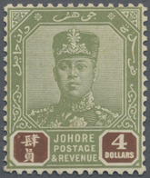 * Malaiische Staaten - Johor: 1922-41 $4 Green & Brown, WATERMARK INVERTED, Mounted Mint, Lightly Stai - Johore