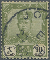 O Malaiische Staaten - Johor: 1924, Sultan Sir Ibrahim $10 Green And Black Very Fine Used With Part Jo - Johore