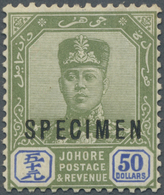 * Malaiische Staaten - Johor: 1922, Definitives "Sultan Sir Ibrahim" Mult. Crown CA, $50 Green/ultrama - Johore