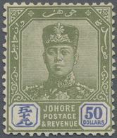 * Malaiische Staaten - Johor: 1922-41 $50 Green & Ultramarine, Mounted Mint With Large Part Original G - Johore