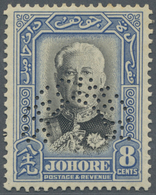 ** Malaiische Staaten - Johor: 1940, Sultan Sir Ibrahim 8c. Black And Pale Blue In Two Blocks Of Four F - Johore