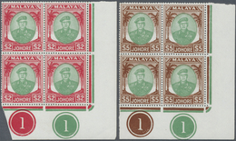 ** Malaiische Staaten - Johor: 1949/1955, Sultan Sir Ibrahim Definitives Complete Set In Blocks Of Four - Johore