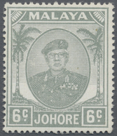 ** Malaiische Staaten - Johor: 1949-55 Sultan Sir Ibrahim 6c. Pale Grey, WATERMARK ERROR "St. Edward's - Johore