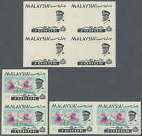 ** Malaiische Staaten - Johor: 1965, Orchids Imperforate PROOF Block Of Four With Black Printing Only A - Johore