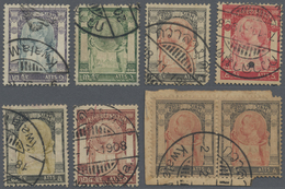 O/Brfst Malaiische Staaten - Kedah: 1905-09 Siam 'Temple Of Light' Eight Stamps Used In KUALA MUDA And Cance - Kedah