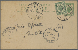 GA Malaiische Staaten - Kedah: 1928, 2 C Green Postal Stationery Card, Uprated With 2 C Green From KUAL - Kedah
