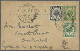 GA Malaiische Staaten - Kedah: Padang Serai: 1924 (20/10) 1c Stationery Card To London, Uprated With 19 - Kedah