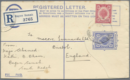 GA Malaiische Staaten - Kedah: 1926 Postal Stationery Registered Envelope 15c. Blue Used From BANDAR BH - Kedah